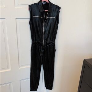Girls Moto Black Sleeveless jogger Jumpsuit soft faux leather look sz M